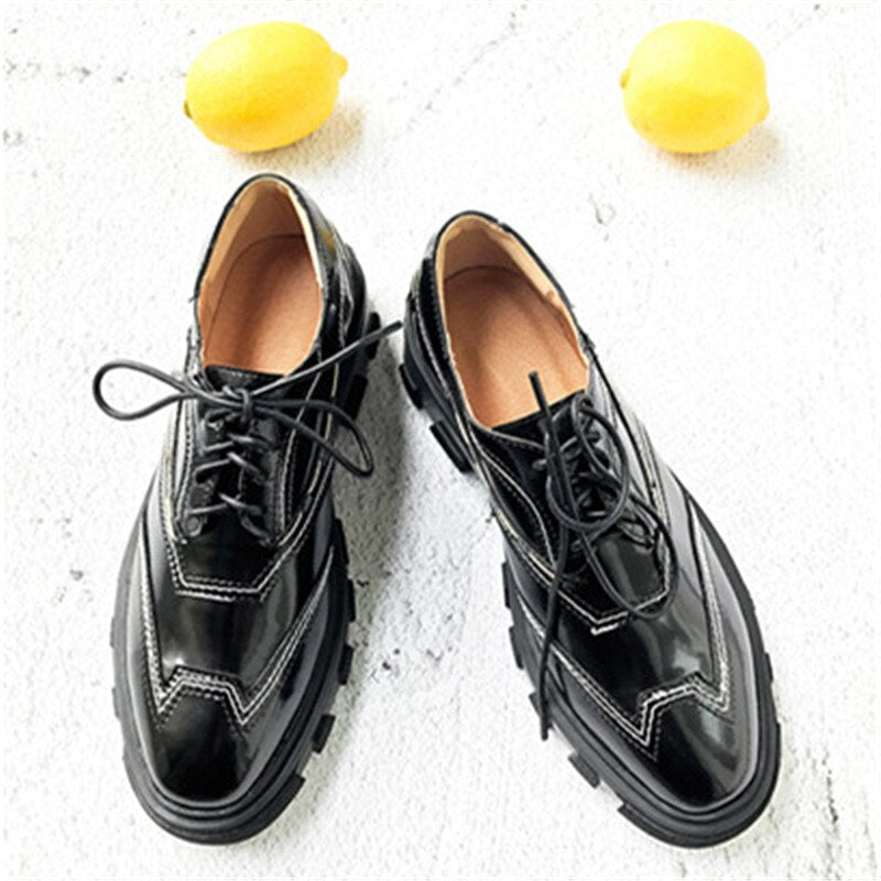 Tenis Feminino Black Leather Patckwork Low Top Women Casual Shoes Lace Up Shallow Platform Zapatos De Mujer Shoes - LiveTrendsX