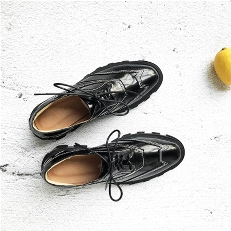 Tenis Feminino Black Leather Patckwork Low Top Women Casual Shoes Lace Up Shallow Platform Zapatos De Mujer Shoes - LiveTrendsX