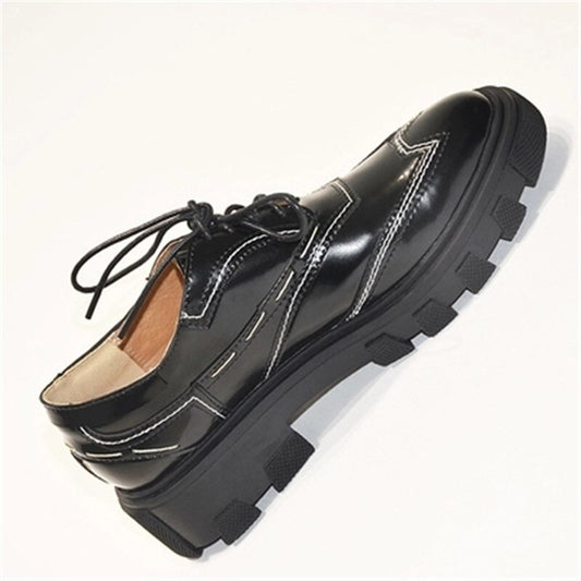 Tenis Feminino Black Leather Patckwork Low Top Women Casual Shoes Lace Up Shallow Platform Zapatos De Mujer Shoes - LiveTrendsX