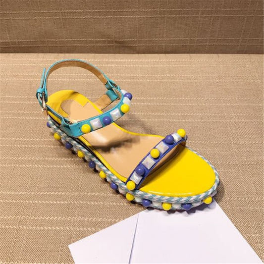 Genuine Leather Women's Sandals Luxury Brand Designer Fashion Soft Light Rivet Sweet Women's Shoes Multi-coloured Ladies Shoes - LiveTrendsX