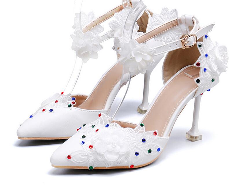 New White Lace fashion shoes For woman Flower Wedding shoes Bride High shoes Ladies Party dress shoe - LiveTrendsX