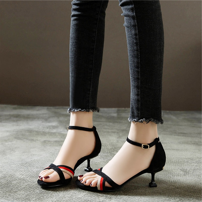female summer fairy wind new small with a girl 3cm low heel stiletto  buckle cat with high heel sandals - LiveTrendsX