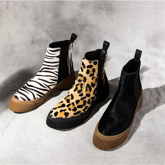 Hot Ladies Short Booties Horsehair Striped Mixed Color Women Ankle Boots Platform Slip-On Botas Mujer Shoes Woman - LiveTrendsX