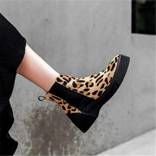 Hot Ladies Short Booties Horsehair Striped Mixed Color Women Ankle Boots Platform Slip-On Botas Mujer Shoes Woman - LiveTrendsX