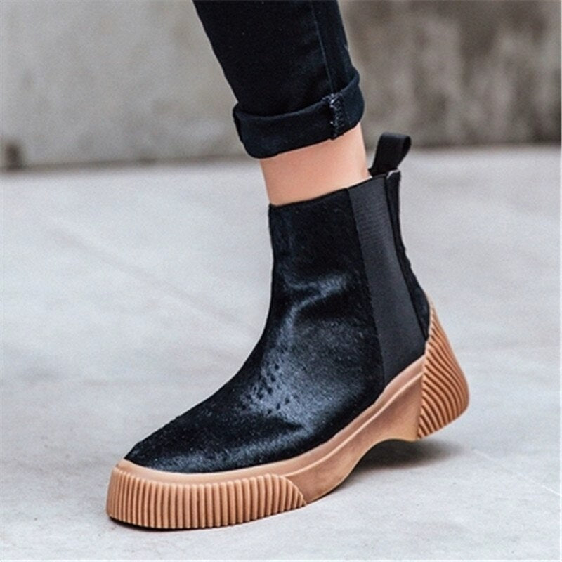 Hot Ladies Short Booties Horsehair Striped Mixed Color Women Ankle Boots Platform Slip-On Botas Mujer Shoes Woman - LiveTrendsX