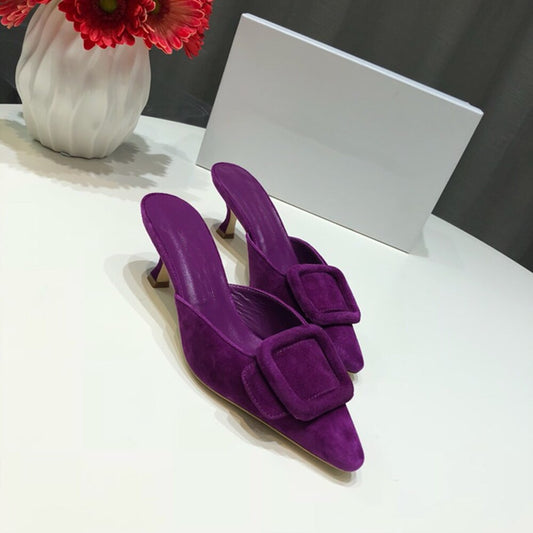 Spring/Summer Faux Suede Women Sandals Shoes Mid Thin Heel Genuine Leather Sole Women Shoes Mature Slingbacks Wedding Shoes - LiveTrendsX