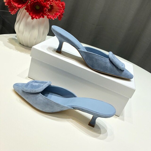Spring/Summer Faux Suede Women Sandals Shoes Mid Thin Heel Genuine Leather Sole Women Shoes Mature Slingbacks Wedding Shoes - LiveTrendsX