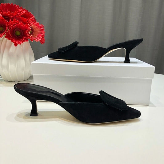 Spring/Summer Faux Suede Women Sandals Shoes Mid Thin Heel Genuine Leather Sole Women Shoes Mature Slingbacks Wedding Shoes - LiveTrendsX