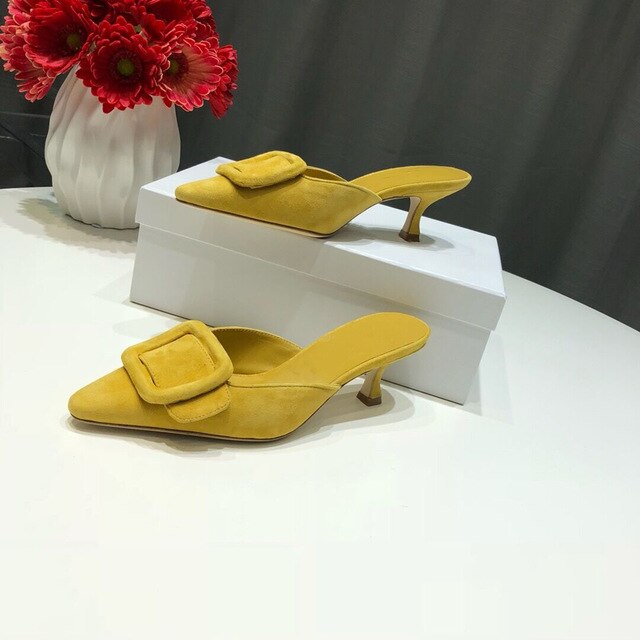 Spring/Summer Faux Suede Women Sandals Shoes Mid Thin Heel Genuine Leather Sole Women Shoes Mature Slingbacks Wedding Shoes - LiveTrendsX