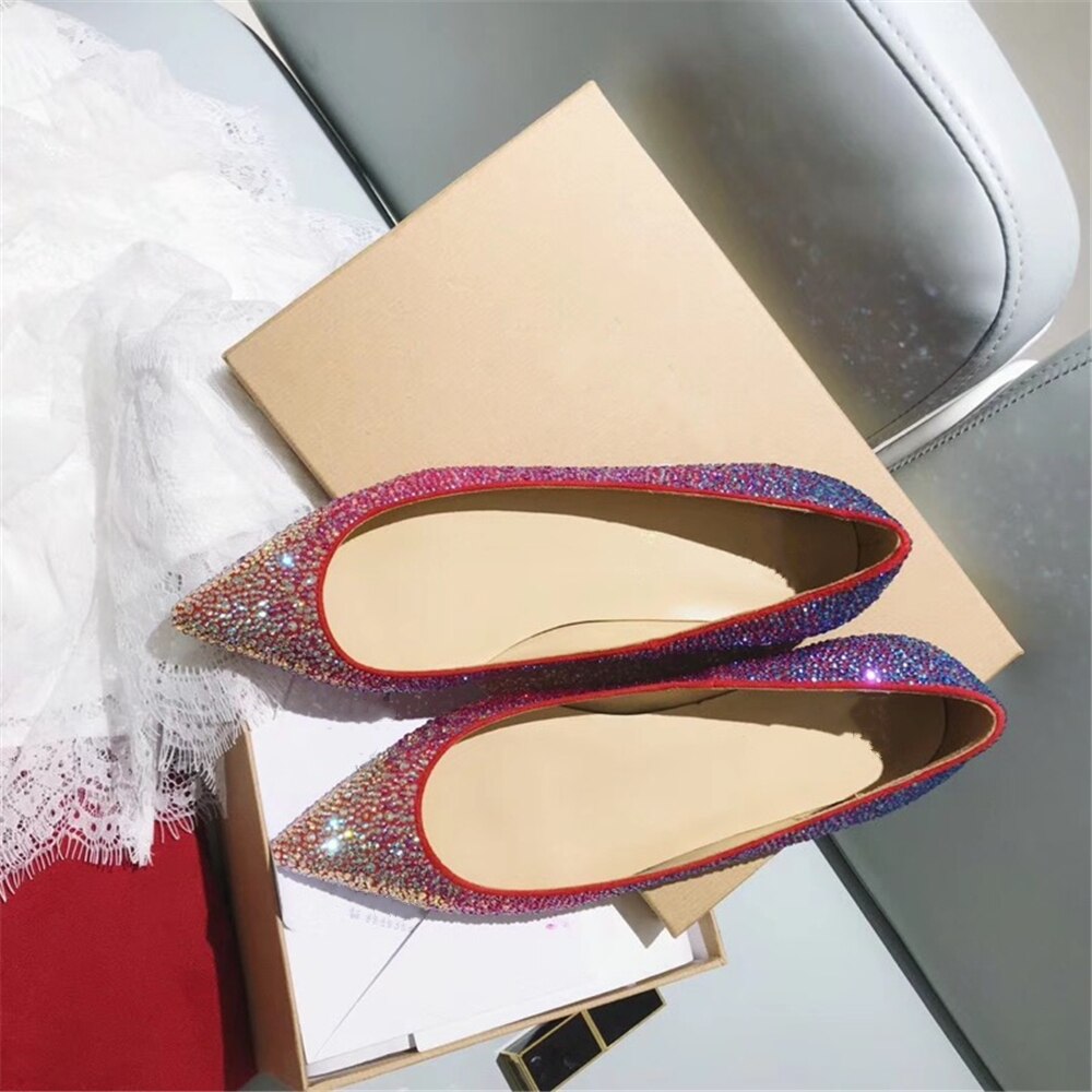 Genuine Leather Women Flat Ballet Shoes Bling Crystal Pointed Toe Flats Shoes Elegant Lady Wedding Shoes Plus 34-42 - LiveTrendsX