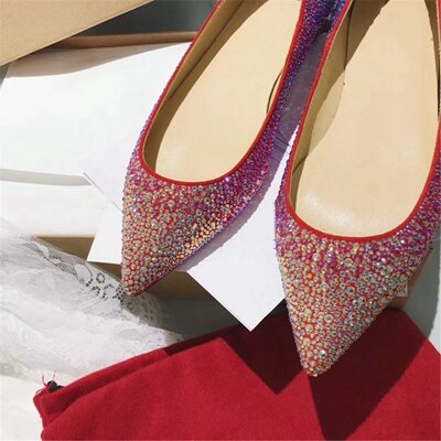 Genuine Leather Women Flat Ballet Shoes Bling Crystal Pointed Toe Flats Shoes Elegant Lady Wedding Shoes Plus 34-42 - LiveTrendsX