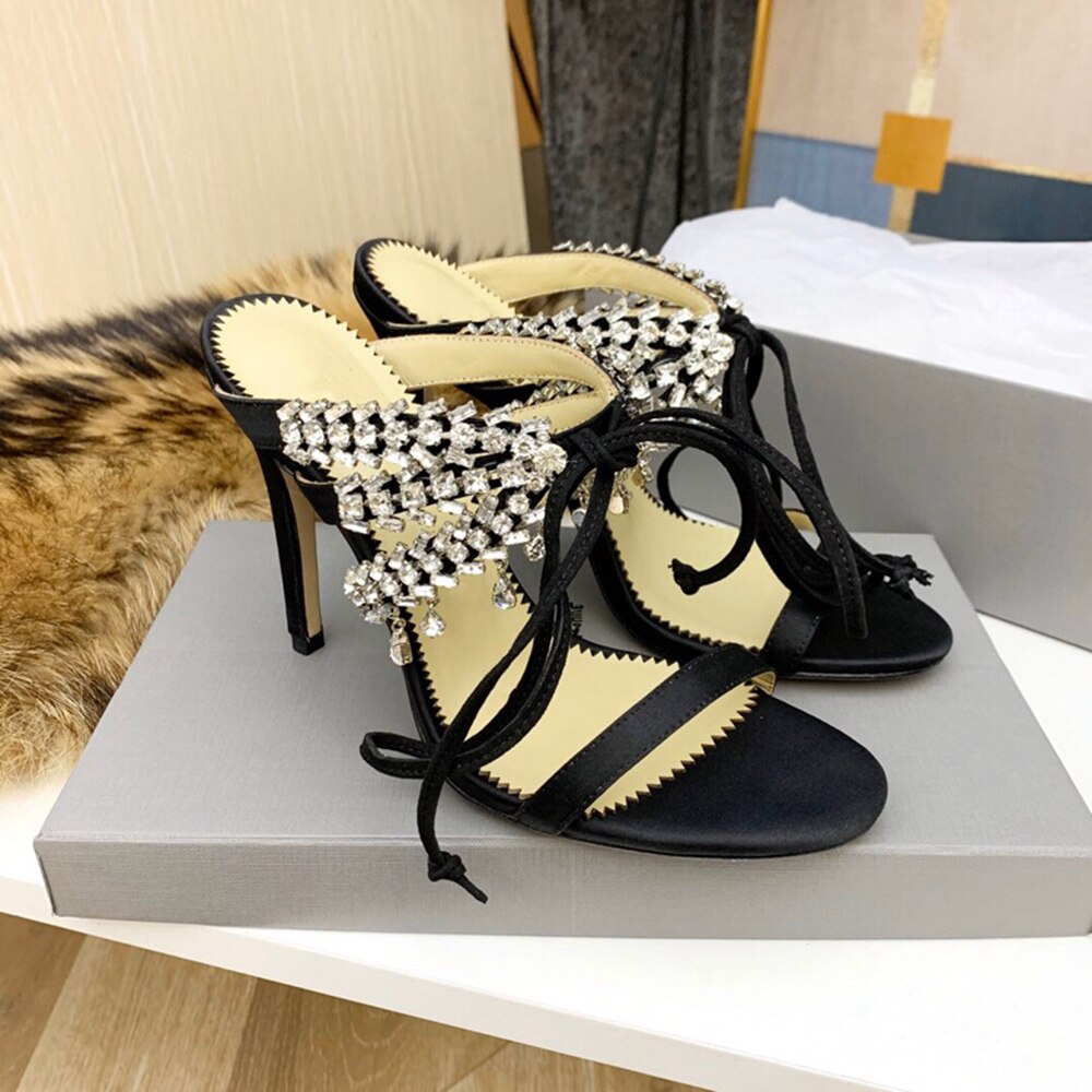 Luxury Design Women's Shoes Fashion Genuine Leather High Heels Pumps Crystal Straps Sandals For Woman Thin Heels Sandals Shoes - LiveTrendsX