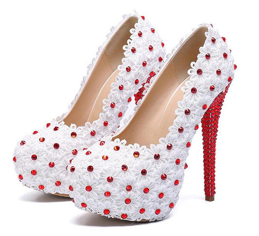 Wedding shoes Bride fashion Open toe shoes woman party dress shoes Peep Toe crystal Bride bridesmaid Pumps - LiveTrendsX