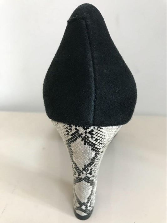 New black office lady sandals high heel women shoes suede lambskin square heel snake skin covered - LiveTrendsX