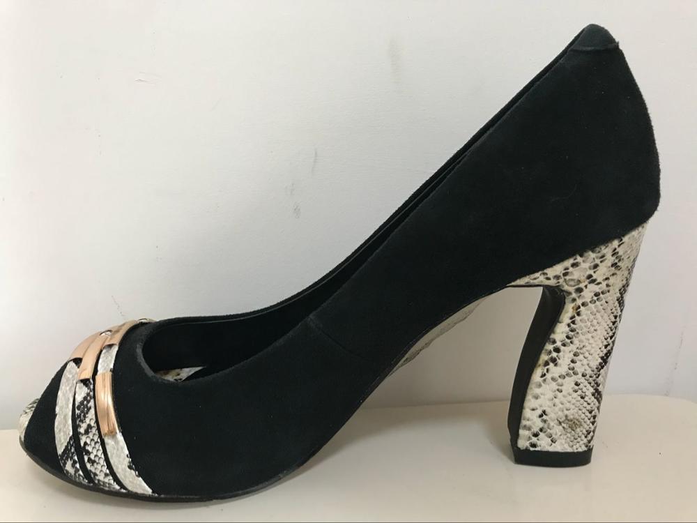 New black office lady sandals high heel women shoes suede lambskin square heel snake skin covered - LiveTrendsX