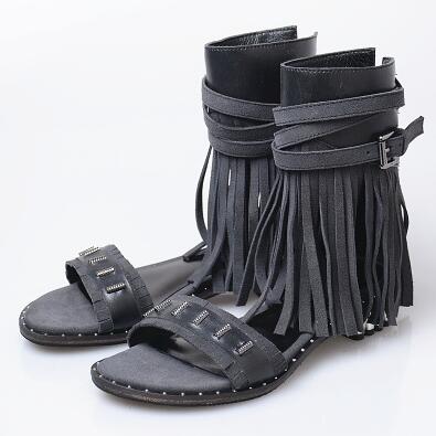 Red Suede Women Gladiator Sandals Studded Beach Flats Summer Shoes Fringe Ladies Grey Ankle Strap Sandalias Bohemian Espadrilles - LiveTrendsX