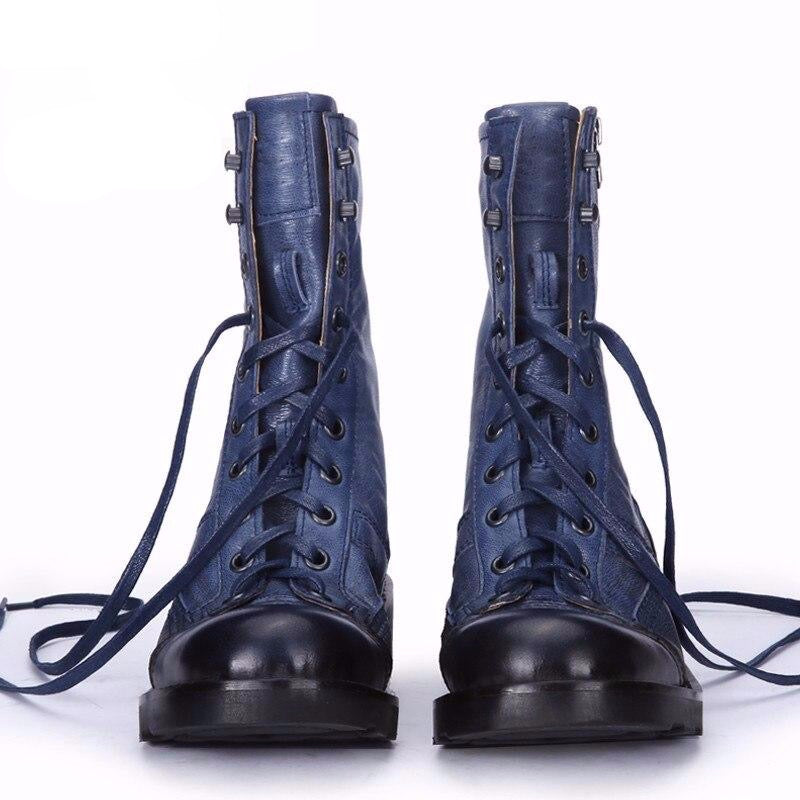 European station handmade retro Punk boots female genuine leather lace up desert thick bottom knight high boots - LiveTrendsX