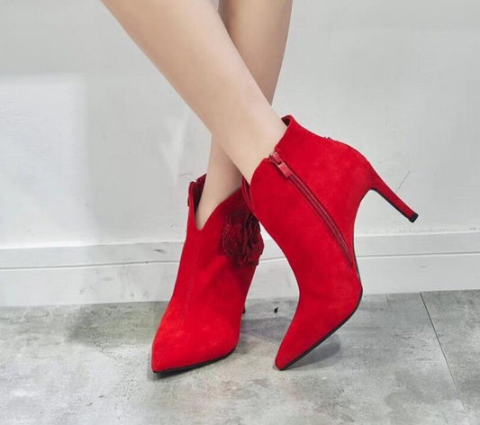 The new 9cm pointy bride shoes for autumn 2019 are fashionable sexy goddess temperament side zipper ankle boots for women - LiveTrendsX
