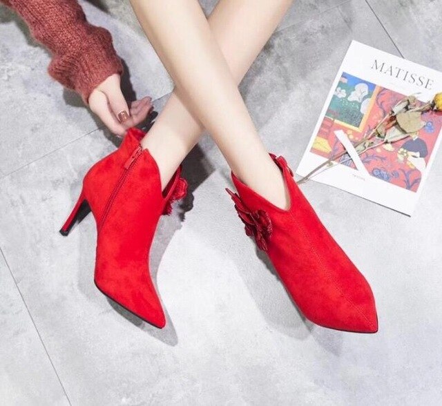 The new 9cm pointy bride shoes for autumn 2019 are fashionable sexy goddess temperament side zipper ankle boots for women - LiveTrendsX
