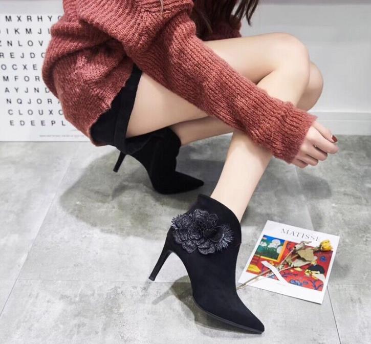 The new 9cm pointy bride shoes for autumn 2019 are fashionable sexy goddess temperament side zipper ankle boots for women - LiveTrendsX