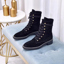 Load image into Gallery viewer, women female lady pearl  lace up ankle boots booties - LiveTrendsX
