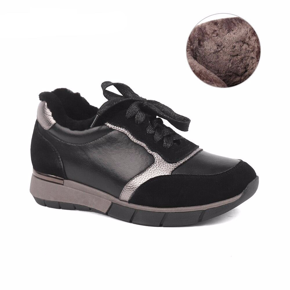 Winter New Women's Flats Comfortable High Quality Cow Suede Warm Fashion Ladies Sneakers Fashion Lace-up Flats - LiveTrendsX