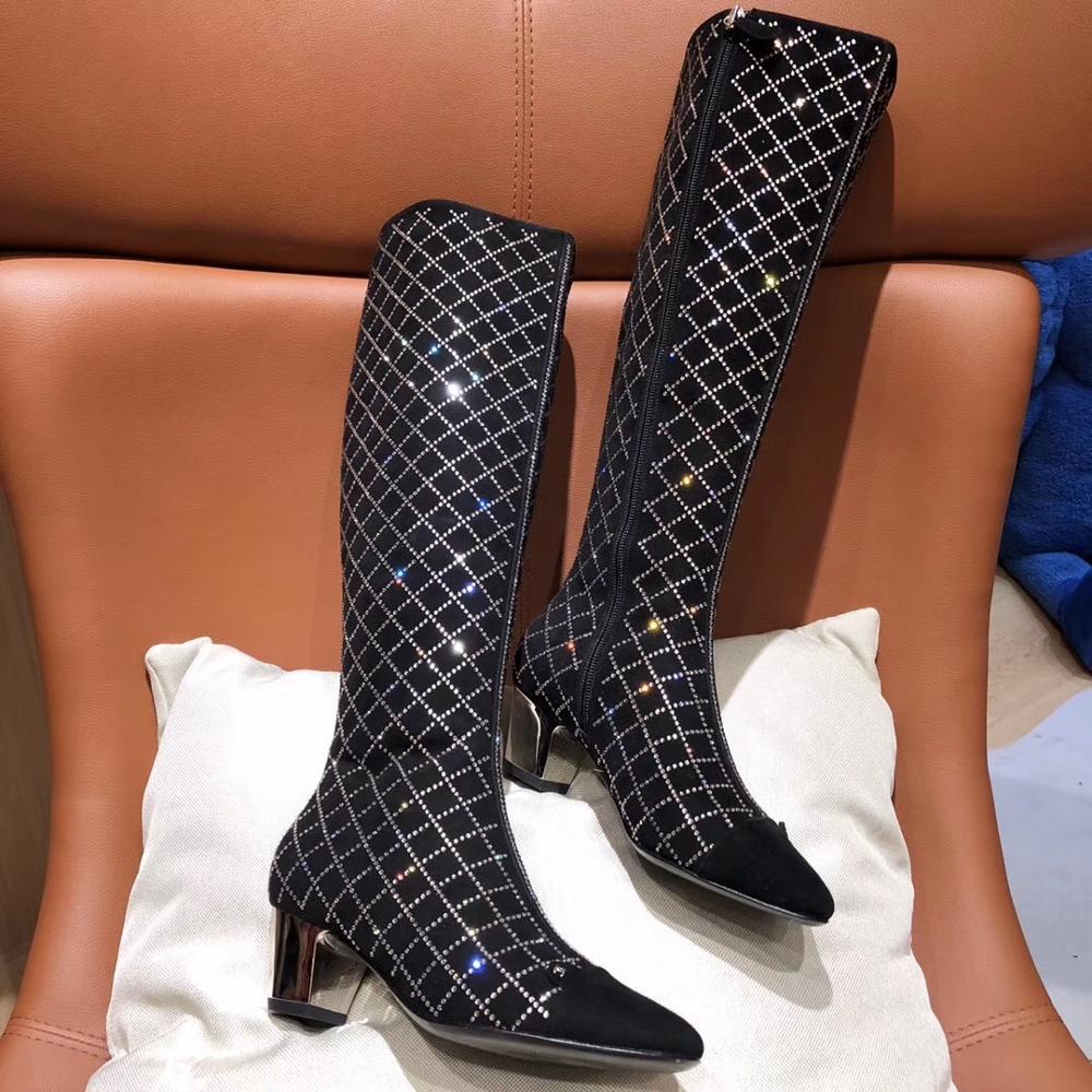 women female crystal diamond  knee high genuine leather  knee boots - LiveTrendsX