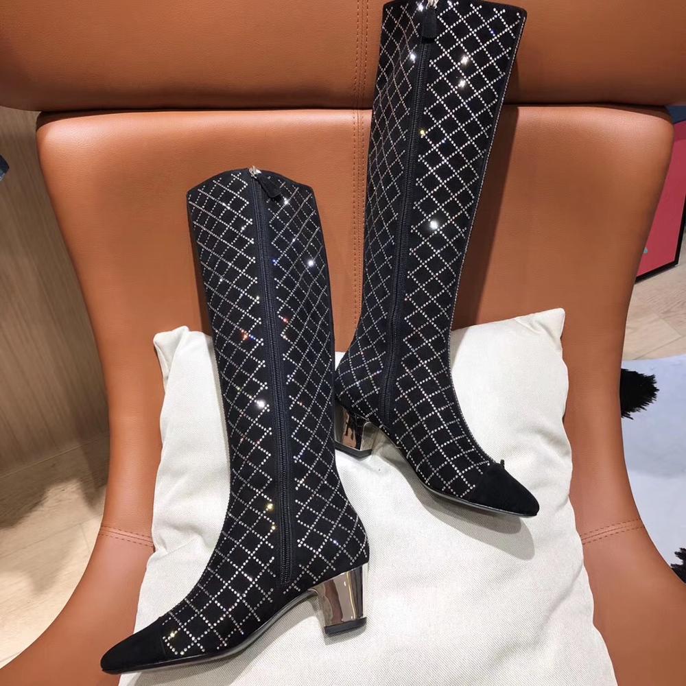 women female crystal diamond  knee high genuine leather  knee boots - LiveTrendsX