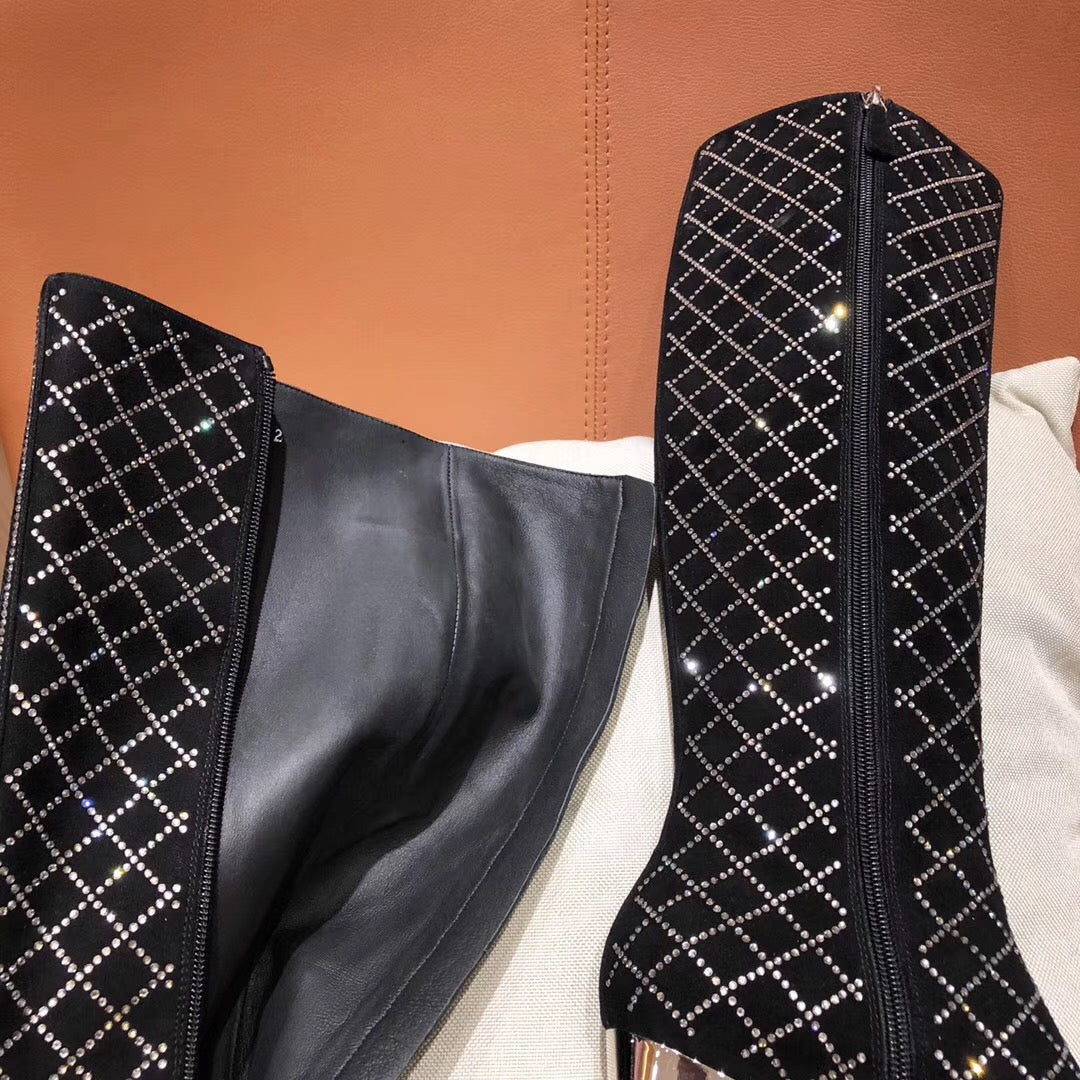 women female crystal diamond  knee high genuine leather  knee boots - LiveTrendsX