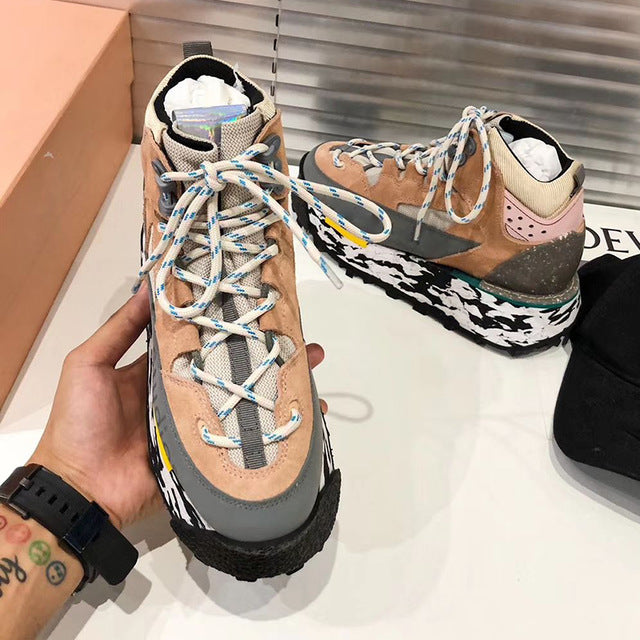 Spring casual shoes Woman climbing Trainers creeper patchwork boots thick bottom platform sneakers high top daddy shoes - LiveTrendsX
