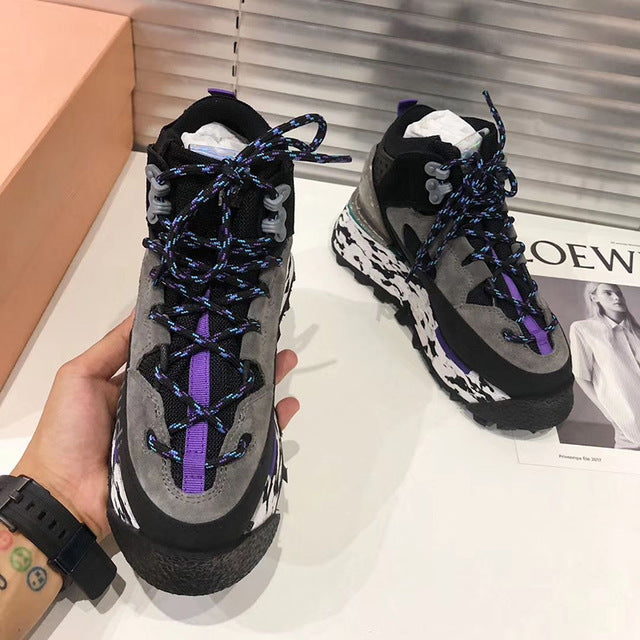 Spring casual shoes Woman climbing Trainers creeper patchwork boots thick bottom platform sneakers high top daddy shoes - LiveTrendsX