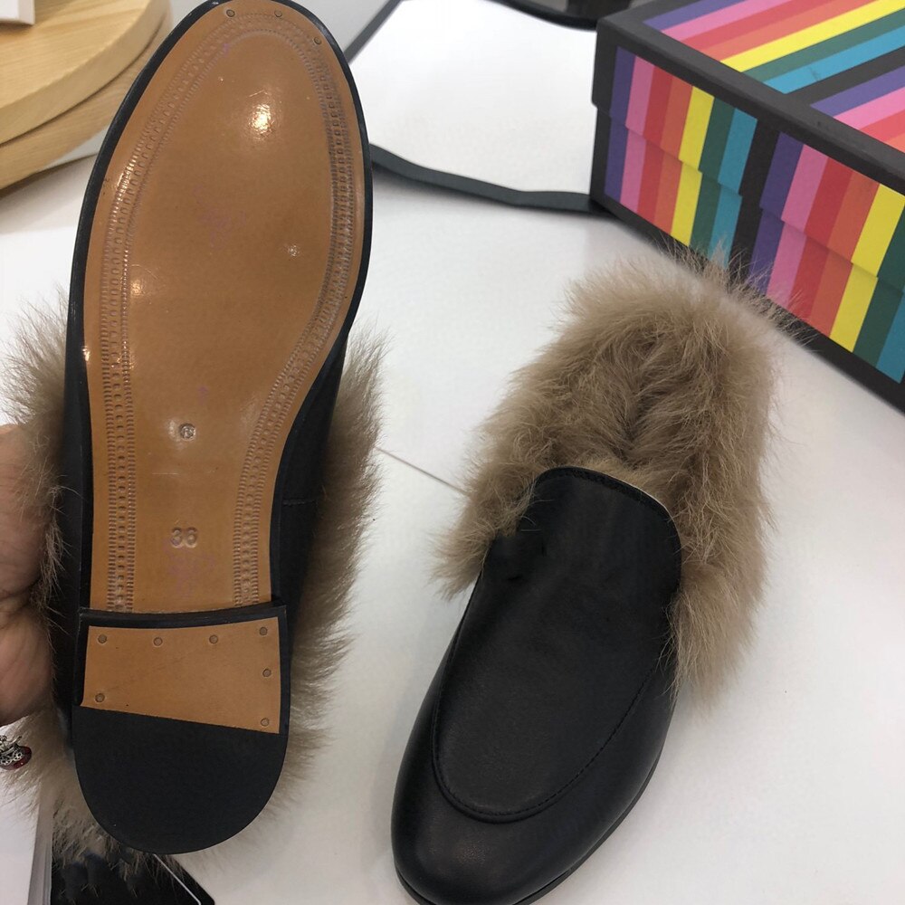 Top Quality Genuine Leather Women's Shoes Warm Shearling Ladies Loafers Outside/Office Women's Flats Slip-on Shallow Shoes - LiveTrendsX