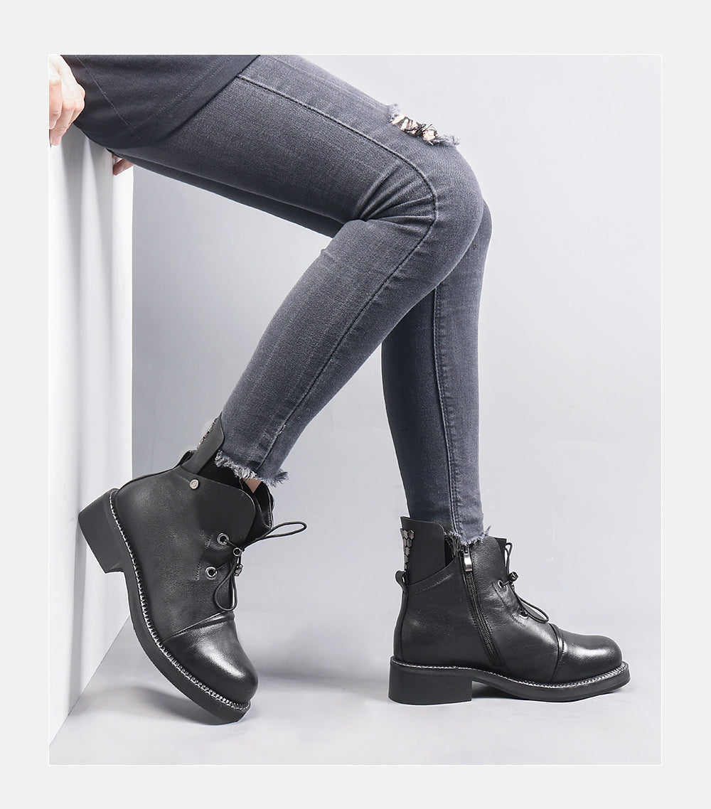 New Fashion Individual Women Boots High-quality Cow Leather Solid Basic Martin Boots Warm Soft Insole Ankle Boots - LiveTrendsX