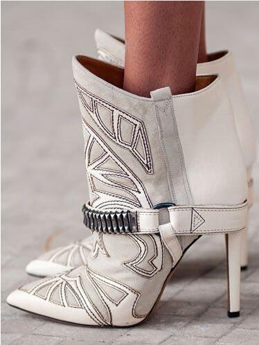 Embroidery Suede Leather Pointed Toe Ankle Boots Stiletto Strappy Lady Short Boots Fashion Lady High Heels Studded Boots Shoes - LiveTrendsX