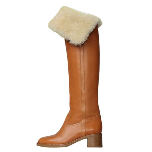 Hot Wool Over the Knee Boots Women Warm Lapel Chunky Heels Winter Boots Concise Slip On Brown Long Boots Runway Shoes Woman - LiveTrendsX