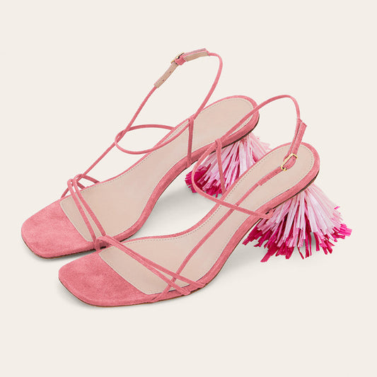 New Fashion Real Fur Ankle Strap Gladiator Sandals Women Pumps 2020 Summer Tassel Shoes Ladies Wedding Beach Sandals Sheos Woman - LiveTrendsX