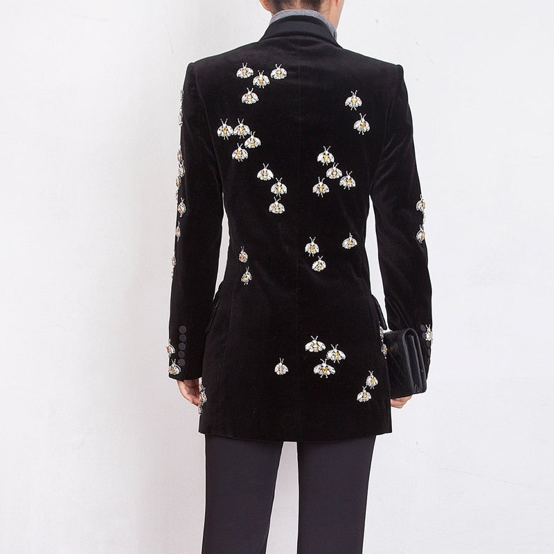 Luxury heavy work beaded diamond suit jacket female