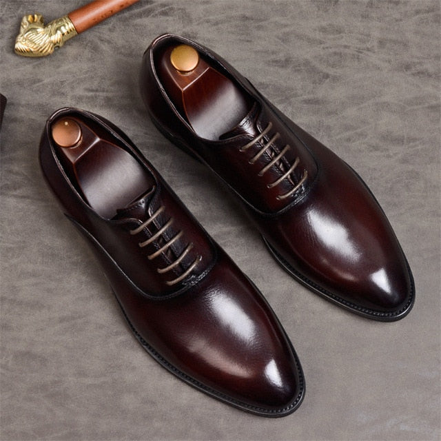 Mens Formal Shoes Genuine Leather Oxford Shoes For Men Italian 2020 Dress Shoes Wedding Laces Leather Business Shoes - LiveTrendsX