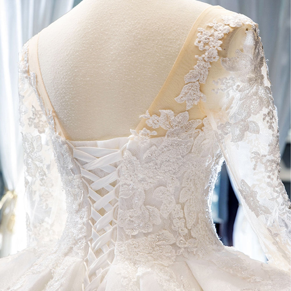 Gorgeous Long Sleeve Ball Gown Wedding Dresses Vestido De Noiva Beading Appliques Lace Bridal Gowns Chapel Train - LiveTrendsX