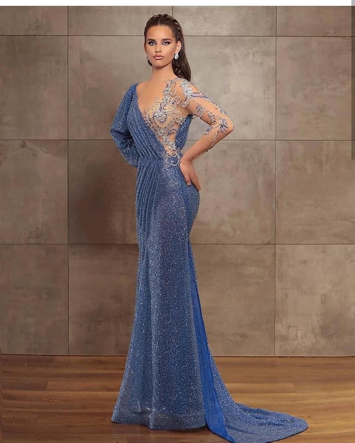 Party special occasion gown robe de soiree vestidos formales elegant bling bling beads evening dresses blue gown for parties - LiveTrendsX