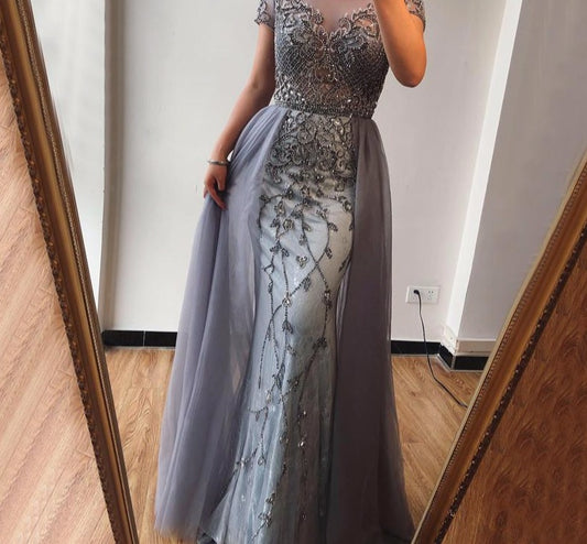 Crystal Short Sleeve Evening Dress Design 2020 Luxury Mermaid Sexy Formal Party Gown - LiveTrendsX