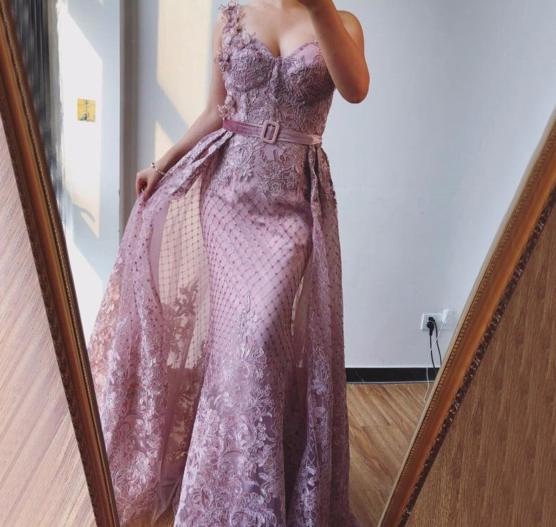Pink Sleeveless Handmade Flowers Evening Dresses 2020 Dubai Mermaid Sexy Long Formal Dress - LiveTrendsX