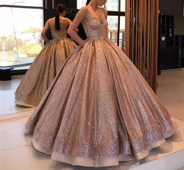 Long Glitter Lebanon Arabic Style Evening Dresses 2020 Ball Gown Puffy Sweetheart Sparkly Formal Women Gowns - LiveTrendsX