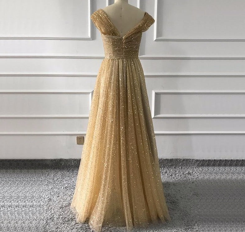 Gold One Shoulder Sexy Evening Dresses A-Line Design 2020 Sequined Sparkle Formal Gowns - LiveTrendsX