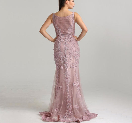 Pink Sexy Elegant Evening Dress 2020 Lace Pearls Diamond Mermaid Formal Party Gown - LiveTrendsX