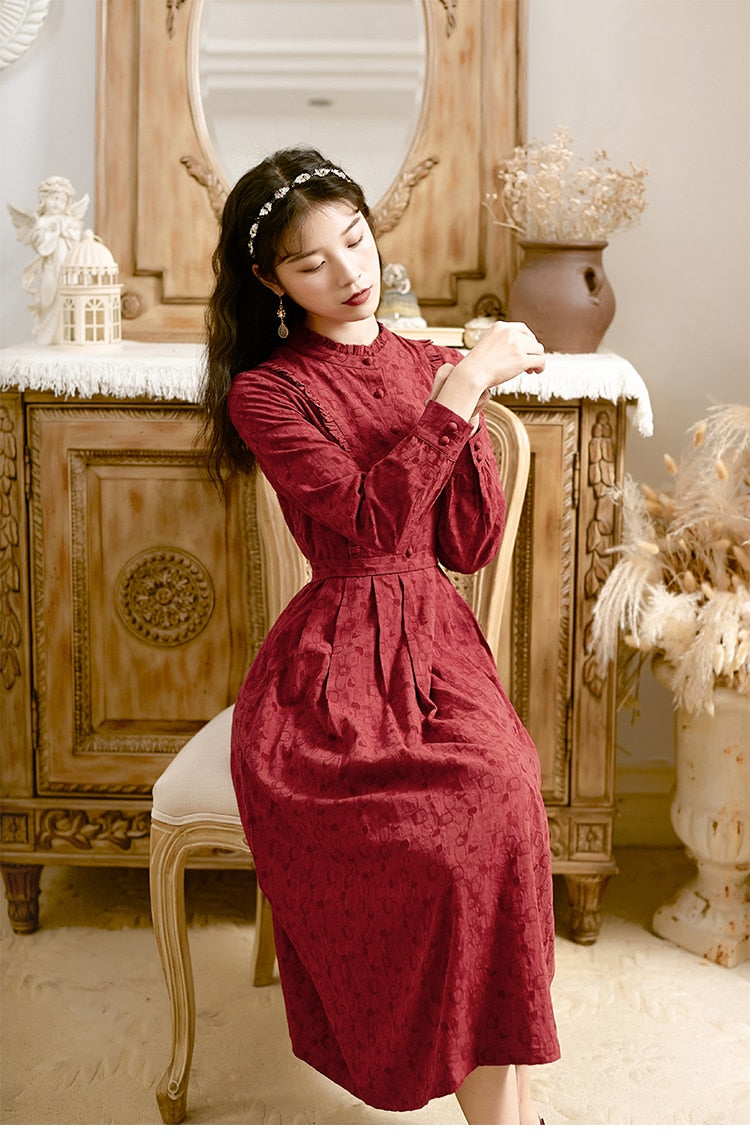 new fashion women's clothing Vintage red autumn long sleeve dress women dress - LiveTrendsX