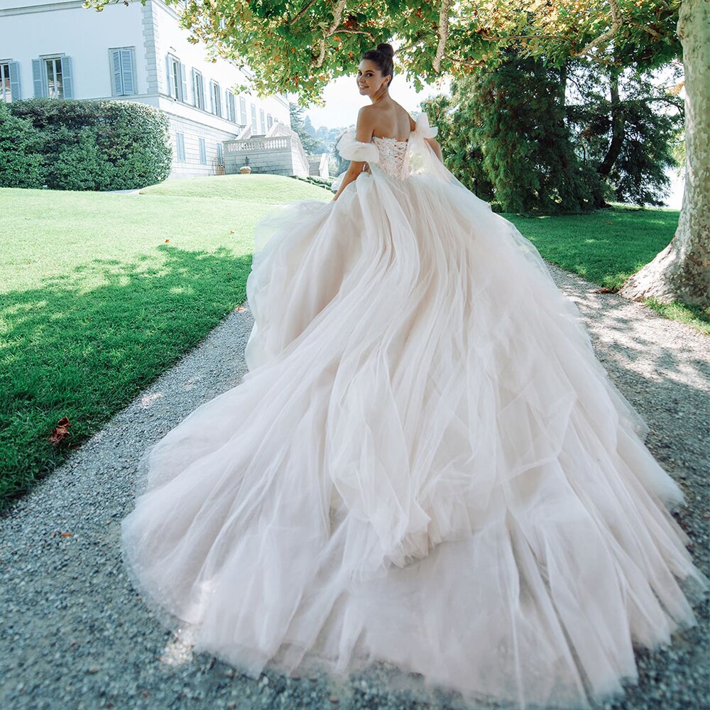 Gorgeous Beading Lace Tulle Wedding Dresses With 2 Sleeve style for Choose  Shoulder Straps Lace Up Princess Gowns - LiveTrendsX