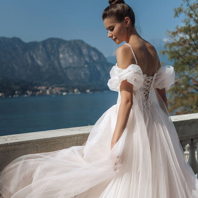 Gorgeous Beading Lace Tulle Wedding Dresses With 2 Sleeve style for Choose  Shoulder Straps Lace Up Princess Gowns - LiveTrendsX