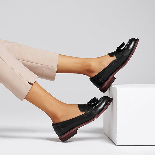 Loafers Women Tassels Genuine Leather Slip Ons Sheepskin Pointed Toe Lady Flats Casual Shoes Handmade - LiveTrendsX