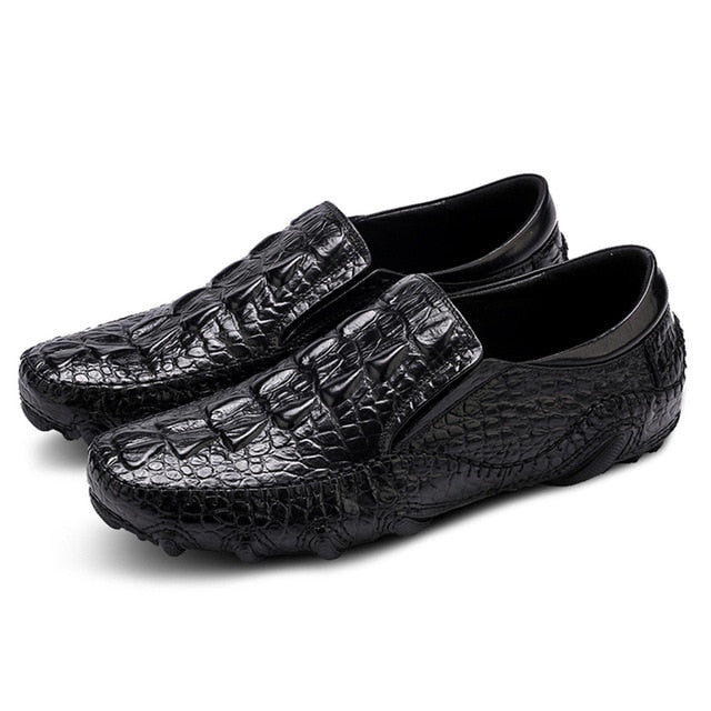 Mens Casual Shoes Genuine Leather Men Crocodile Silp on Sneakers Driving Coffee Soft Daily Pea Summer shoes male black 2020 - LiveTrendsX
